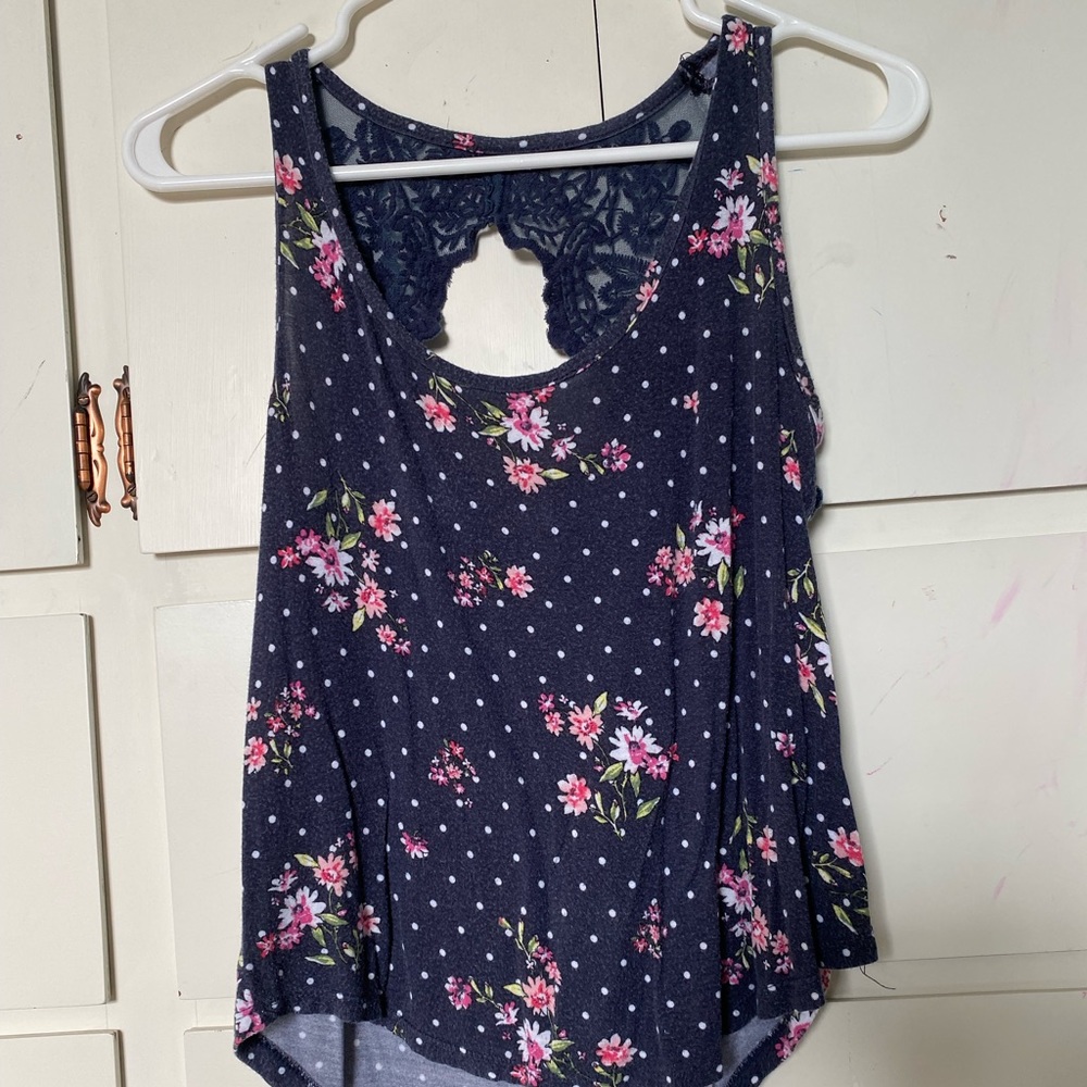 Navy Floral Lace Tank Top S